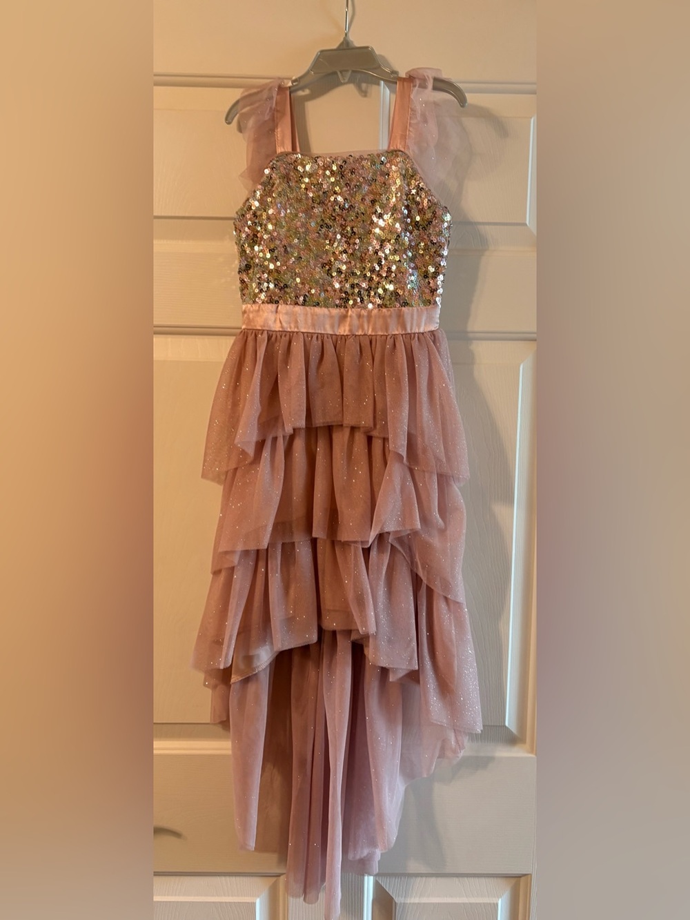Emerald Sundae Pink Sequin Tulle High-Low Party Dress